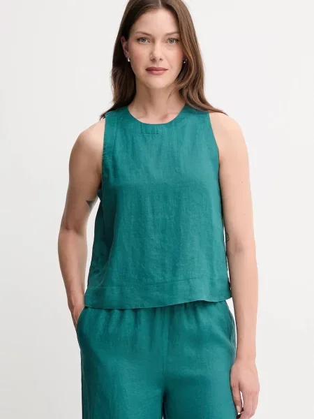 Ленена блуза United Colors of Benetton дамска с изчистен дизайн зелено