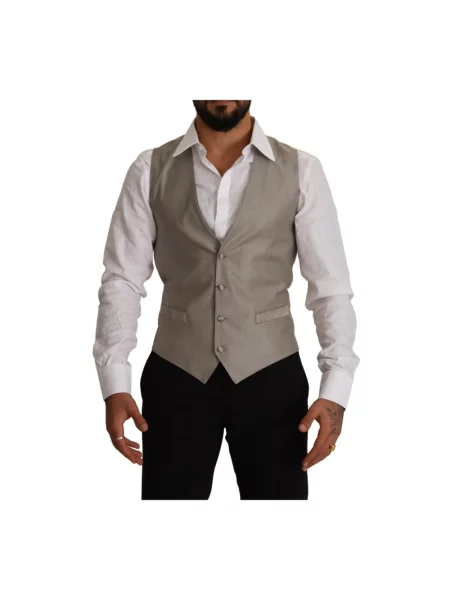 Kamizelka garniturowa Dolce And Gabbana elegancka jednorzędowa beżowa