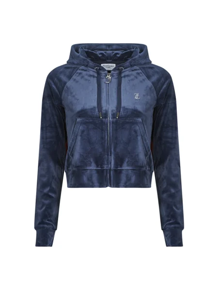 Velurová klasická mikina s kapucňou Juicy Couture modrá