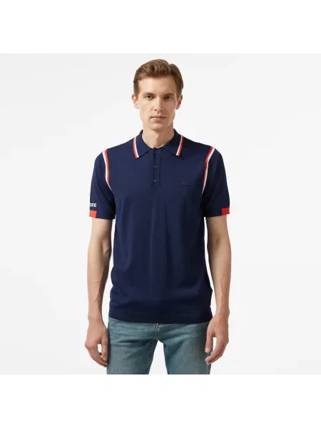 Lacoste Sweter Z Kołnierzykiem Polo Z Blokadą Koloru Regular Fit granatowy