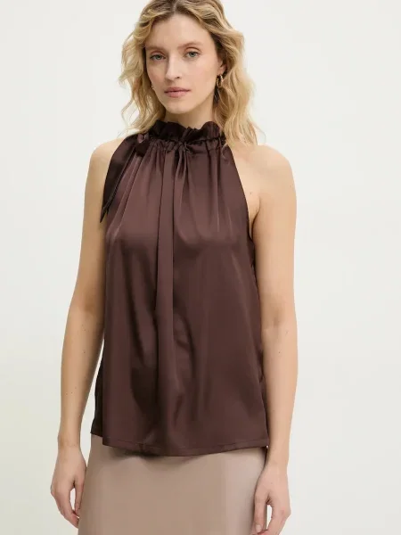 Блуза Answear Lab с изчистен дизайн кафяво