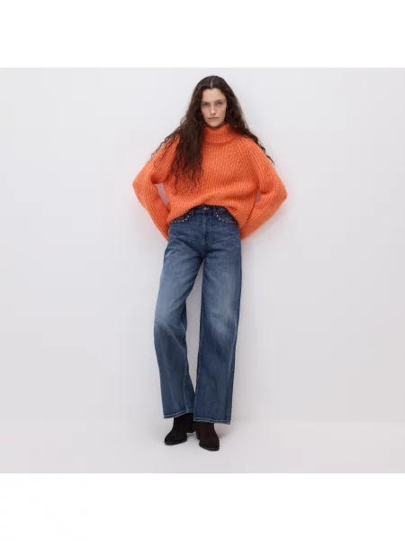 Reserved Široké džíny s aplikací indigo jeans