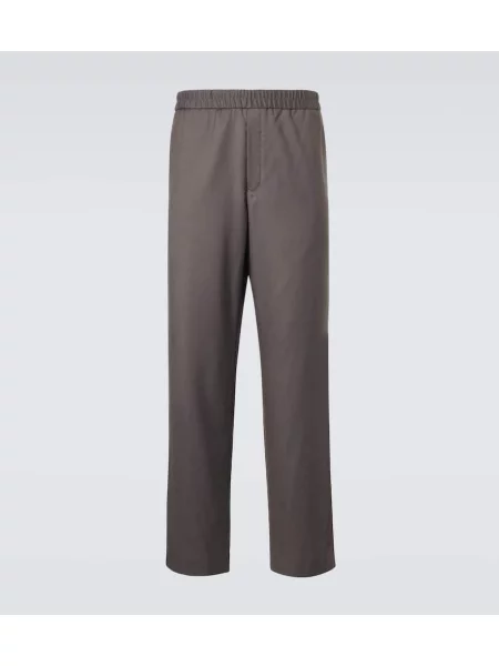 Volnene široke noge hlače The Row siva