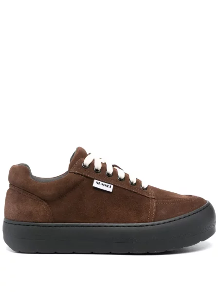 Sneakerși Sunnei cu șireturi din piele de căprioară maro