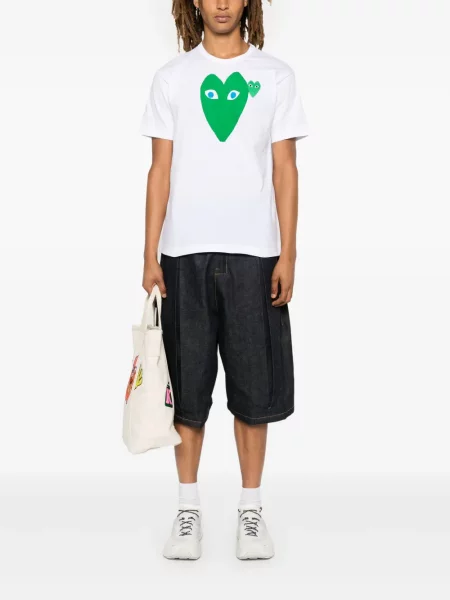 Tricou Comme Des Garcons Play cu imagine cu motiv cu inimi alb