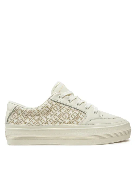 Tommy Hilfiger Sneakers Vulc Leather Sneaker Monogram Écru alb