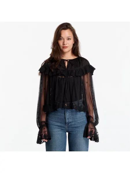 Krajkový top Allsaints černý