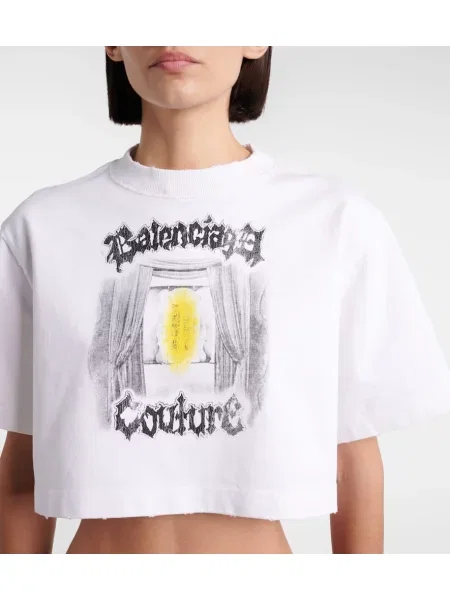 Džerzej tričko Balenciaga s potlačou orezané biela