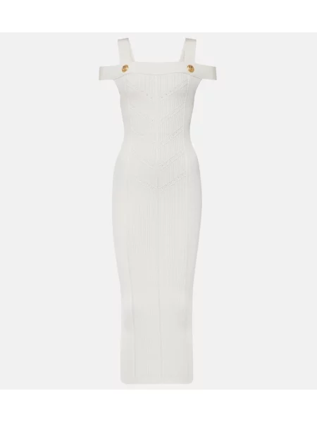 Rochie midi Balmain tricotate până la genunchi de costum alb
