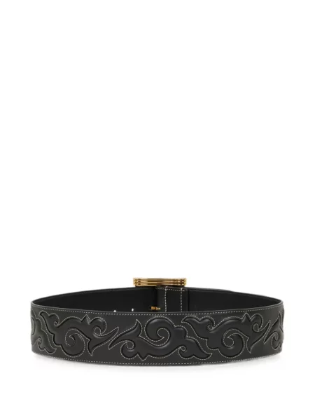 Curea Etro cu broderie din piele negru