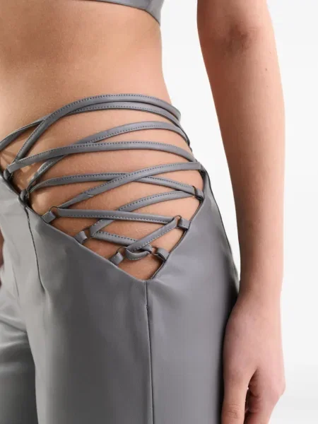 Pantaloni Lika cu șireturi din dantelă gri