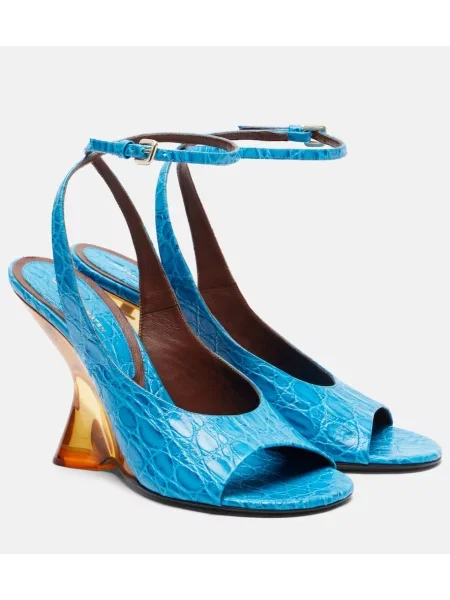 Sandale Dries Van Noten din piele cu pană albastru