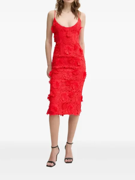 Rochie midi Bardot până la genunchi de costum roșu