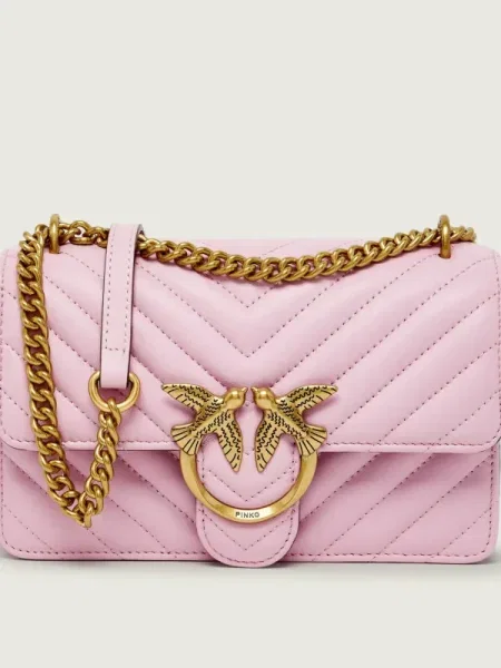 Pinko De piele geantă pe umăr Love One Mini roz