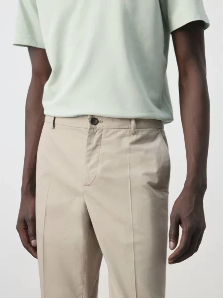 Spodnie slim fit cropped z mieszanki bawełny średni Mężczyzna 40 MANGO MAN brązowy