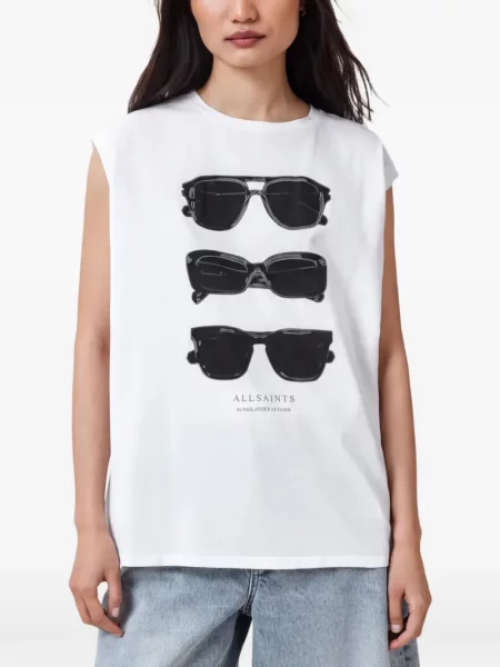 Top Allsaints fără mâneci cu imagine alb