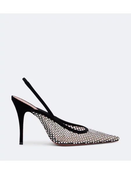 Pantofi cu toc Amina Muaddi plasă slingback negru