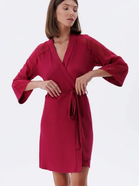 Женский короткий халат червоний
