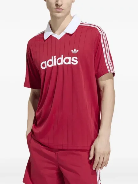 Pantaloni Adidas alergare din jerseu roșu