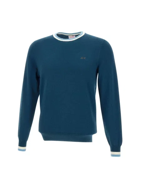 Sweter Sun68 w paski z paskiem niebieski