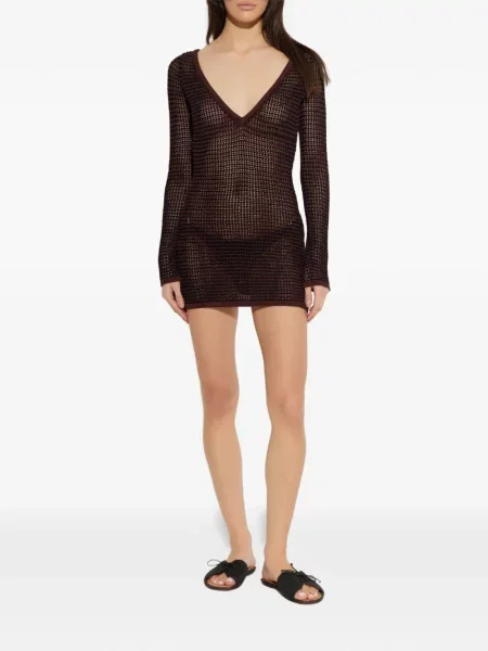 Rochie maxi Bond Eye cu decolteu în V lungă de costum maro