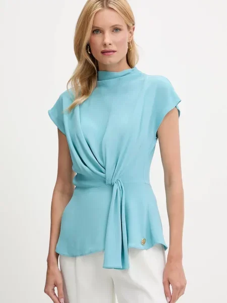 Блуза Karl Lagerfeld дамска тюркоазено с изчистен дизайн