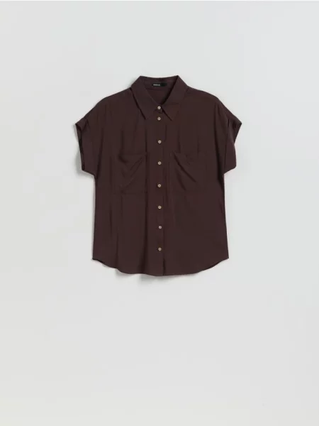 Reserved Cămașă Cu Mâneci Scurte maro-închis maro