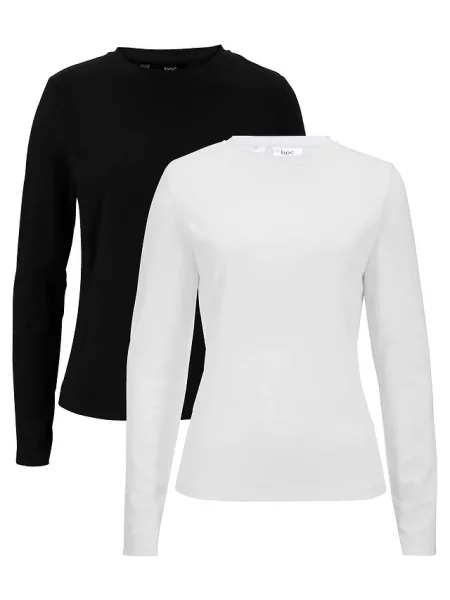 Koszulka z długim rękawem slim fit z czystej bawełny organicznej 2 szt. biała