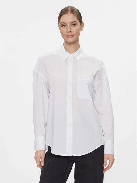 Tommy Jeans Риза Tjw Ovs Cotton Shirt Ext бял