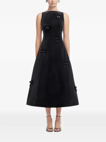 Rochie midi Leo Lin cu funde de catifea negru