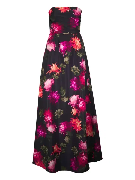 Rochie maxi Carolina Herrera cu model floral de costum negru