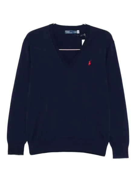 Cămașă Polo Ralph Lauren cu broderie cu decolteu în V în carouri albastru