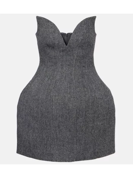 Sukienka Self-portrait wełniana w jodełkę garniturowa szara