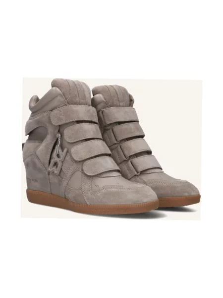 Sneakersy Nokwol skórzane na koturnie brązowe