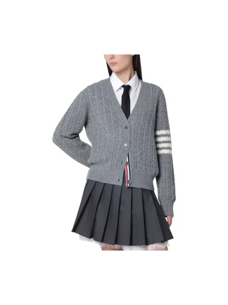 Kardigan Thom Browne wełniany z dekoltem w serek szary