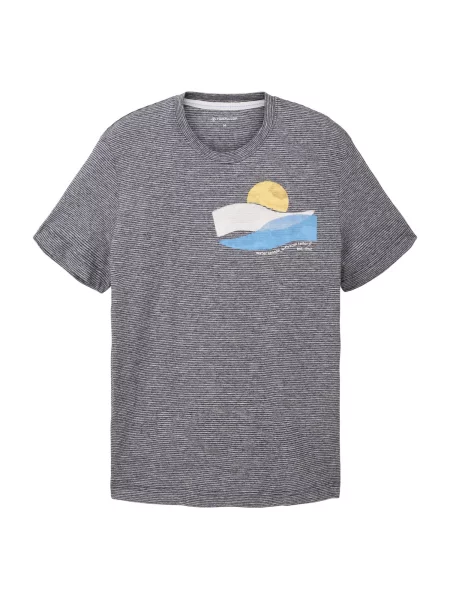 TOM TAILOR Tricou bleumarin / albastru deschis / galben / alb murdar