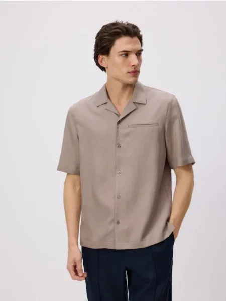 Reserved Сорочка комфортного крою з ліоцелем кавовий 