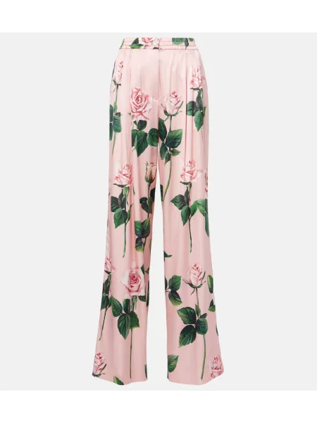 Pantaloni Dolce&gabbana din satin cu model floral roz