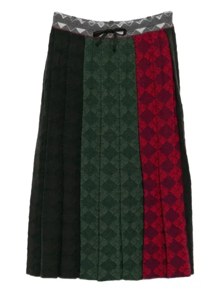 Spódnica midi Yanyan Knits w kratkę do kolan brązowa