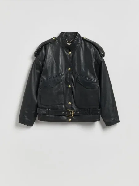 Reserved Jachetă din piele de oaie negru