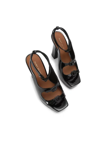Kurt Geiger London sandały na wysokim skórzane Buckle Platform Sdl czarne