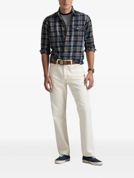 Tricou Polo Ralph Lauren din piele cu broderie în carouri maro