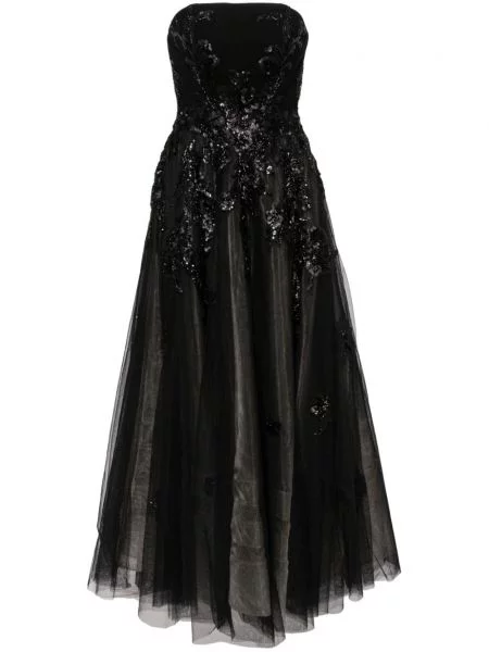 Rochie Saiid Kobeisy din tul cu mărgele negru