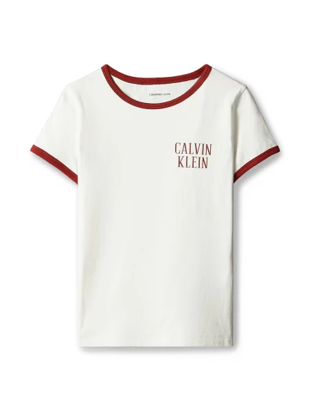 Calvin Klein Jeans Majica ecru/prljavo / rubin crvena bijela