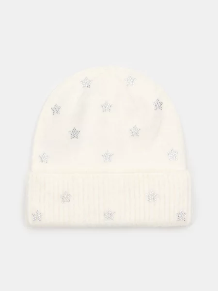 Sinsay Čepice beanie s aplikací kamínků ve tvaru hvězdiček krémová