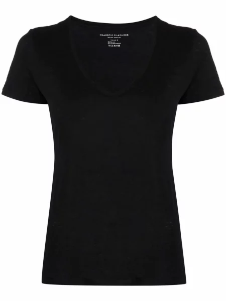 Tricou Majestic Filatures de in cu decolteu în U negru