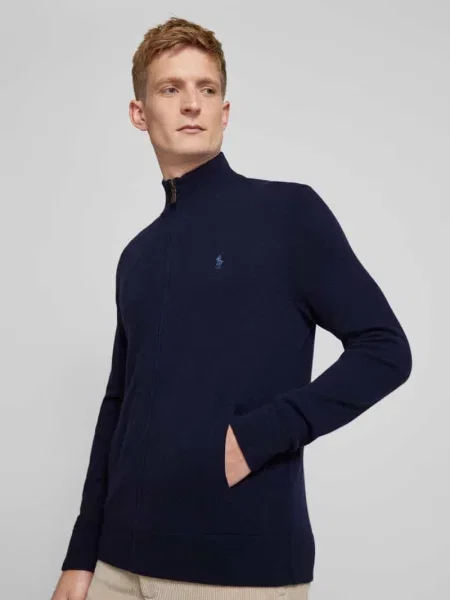 Kardigan Polo Ralph Lauren wełniany ze stójką granatowy