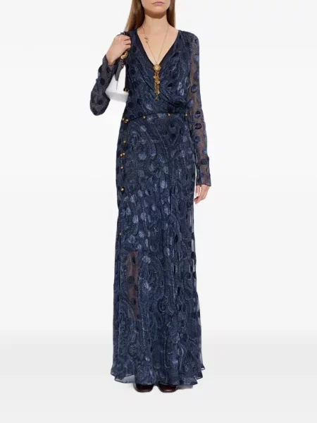 Rochie maxi Etro cu imagine cu model paisley albastru