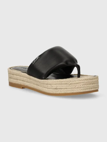 Кожени джапанки Dkny Fifi с платформа черно