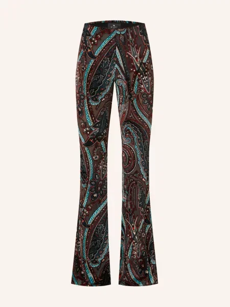 Etro Sametové Bootcut Kalhoty S Rozšiřujícími Se Nohavicemi tmavě červená / tmavě / tyrkysová šedá